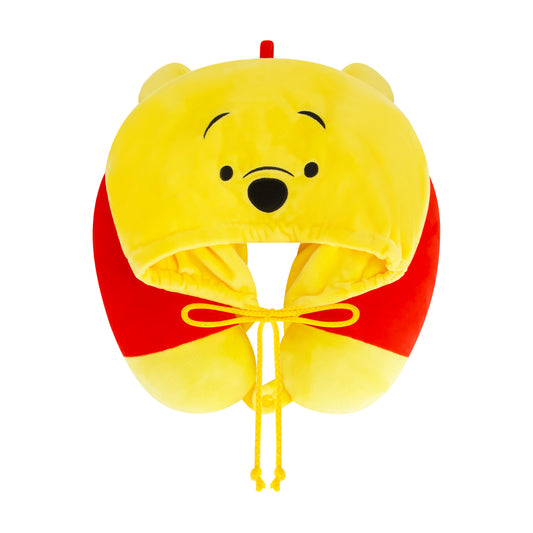 Disney Winnie The Pooh Hooded Neck Pillow, Memory Foam Travel Accessories for Airplane, Car, and Office, Comfortable and Breathable, Orange
