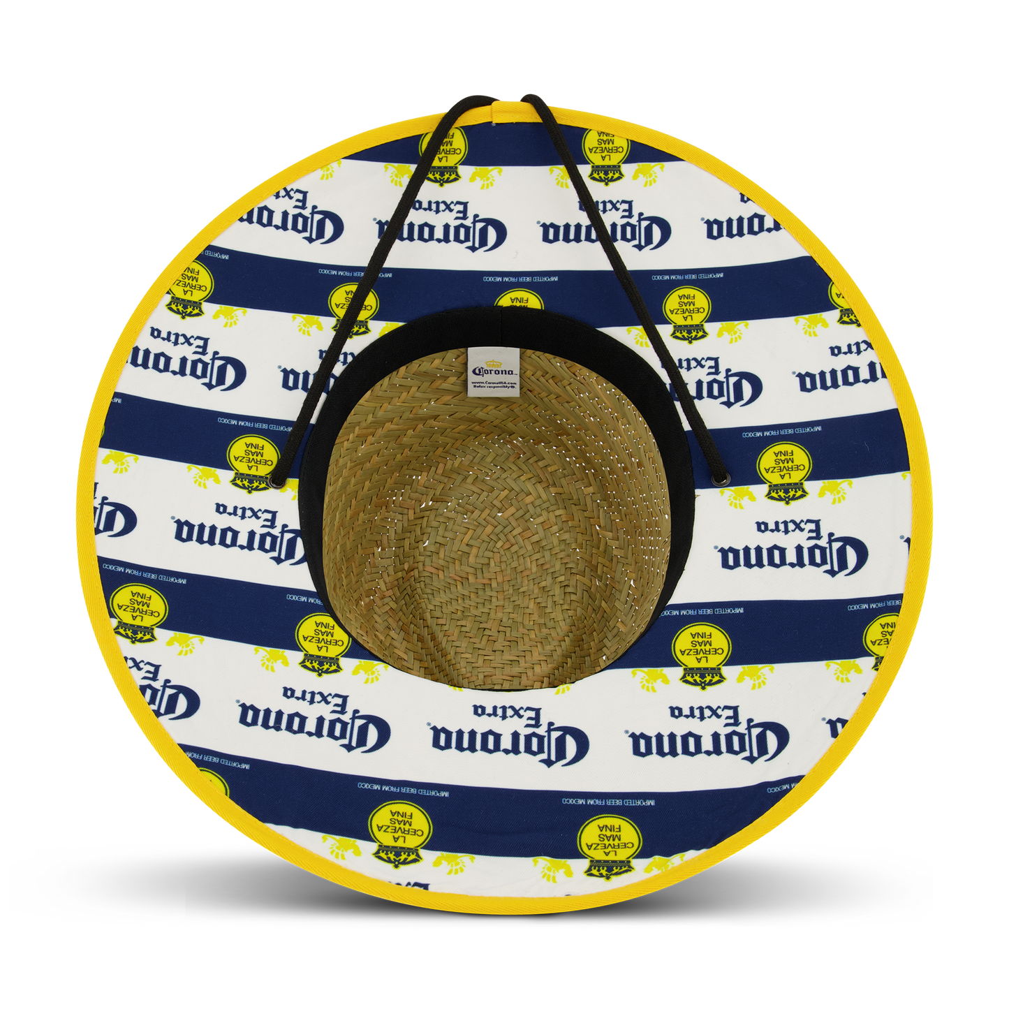 Corona Extra Branded Straw Sun Hat with Blue and Yellow Striped Brim