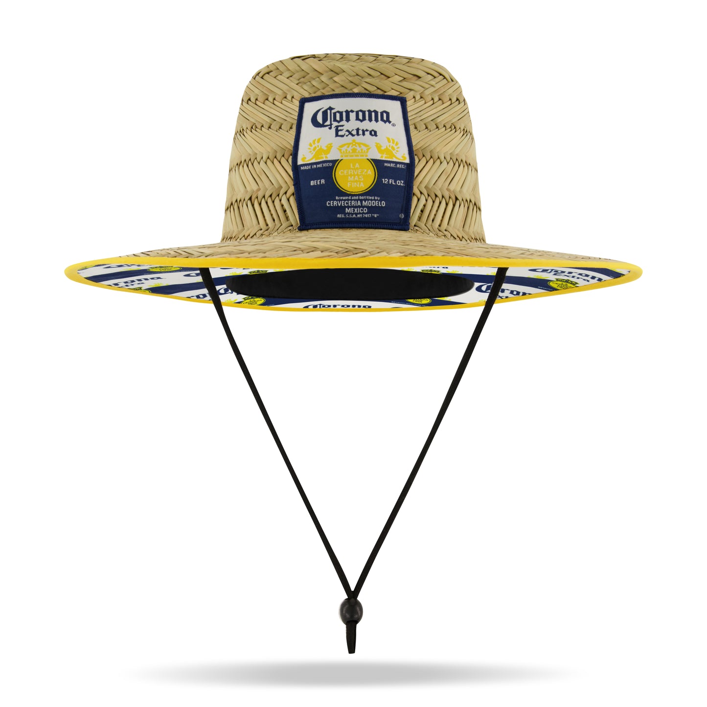 Corona Extra Branded Straw Sun Hat with Blue and Yellow Striped Brim