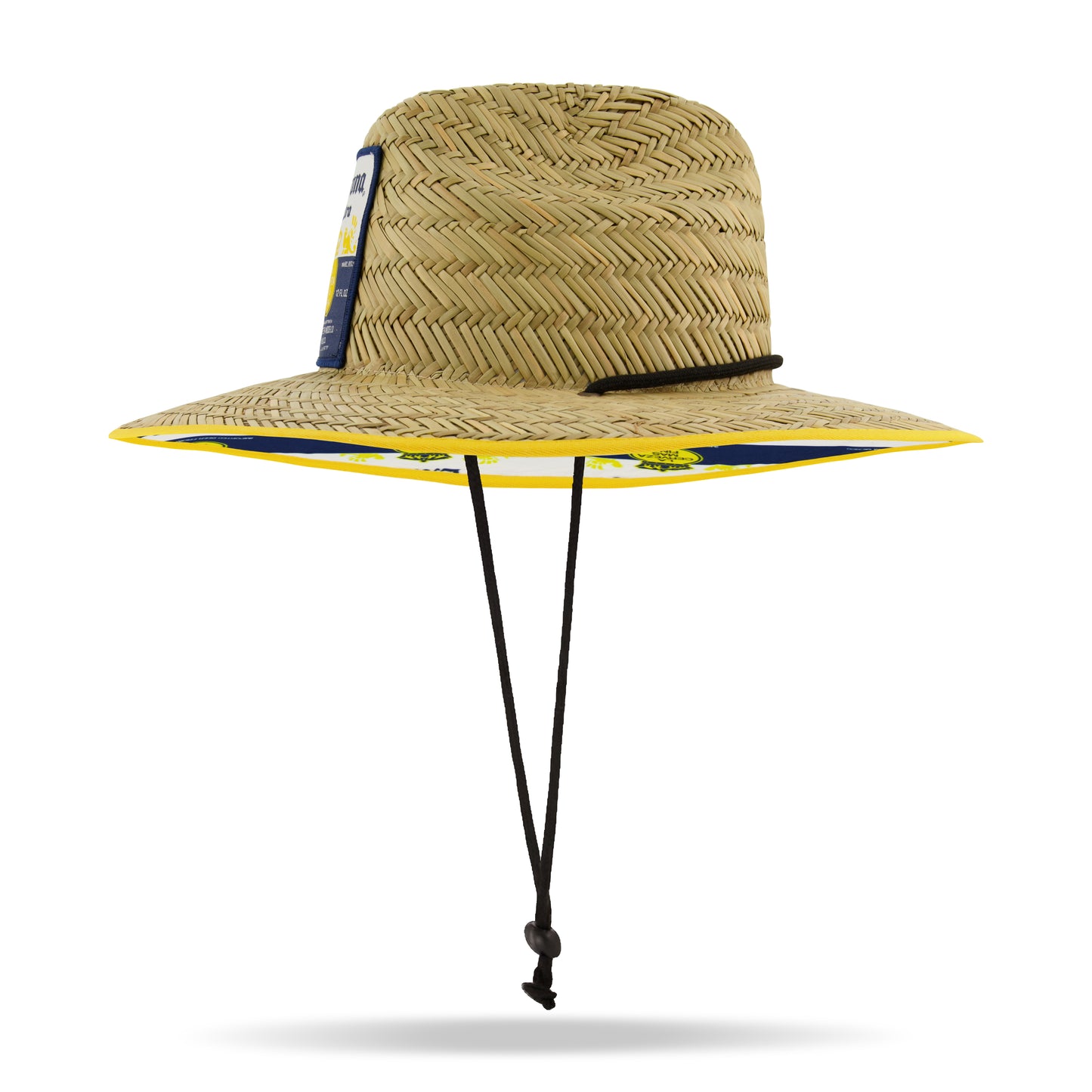 Corona Extra Branded Straw Sun Hat with Blue and Yellow Striped Brim