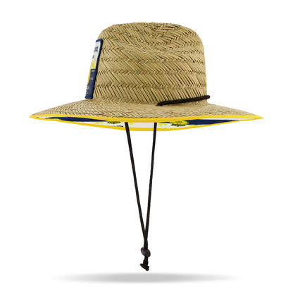 Corona Extra Branded Straw Sun Hat with Blue and Yellow Striped Brim