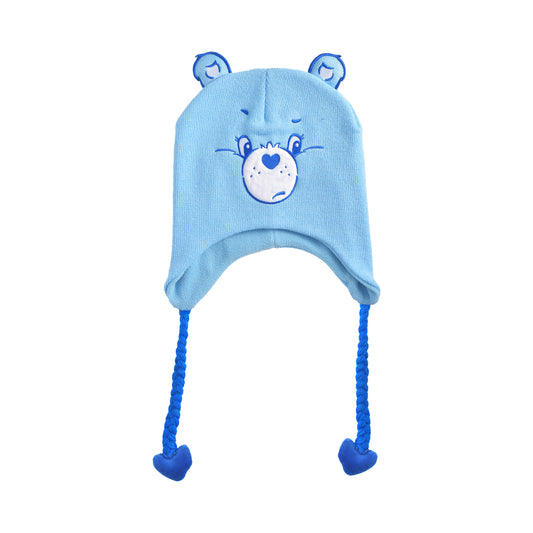 Care Bears Beanie Hat, Bedtime Bear Peruvian Winter Knit Cap with 3D Ears and Tassels, Blue, One Size