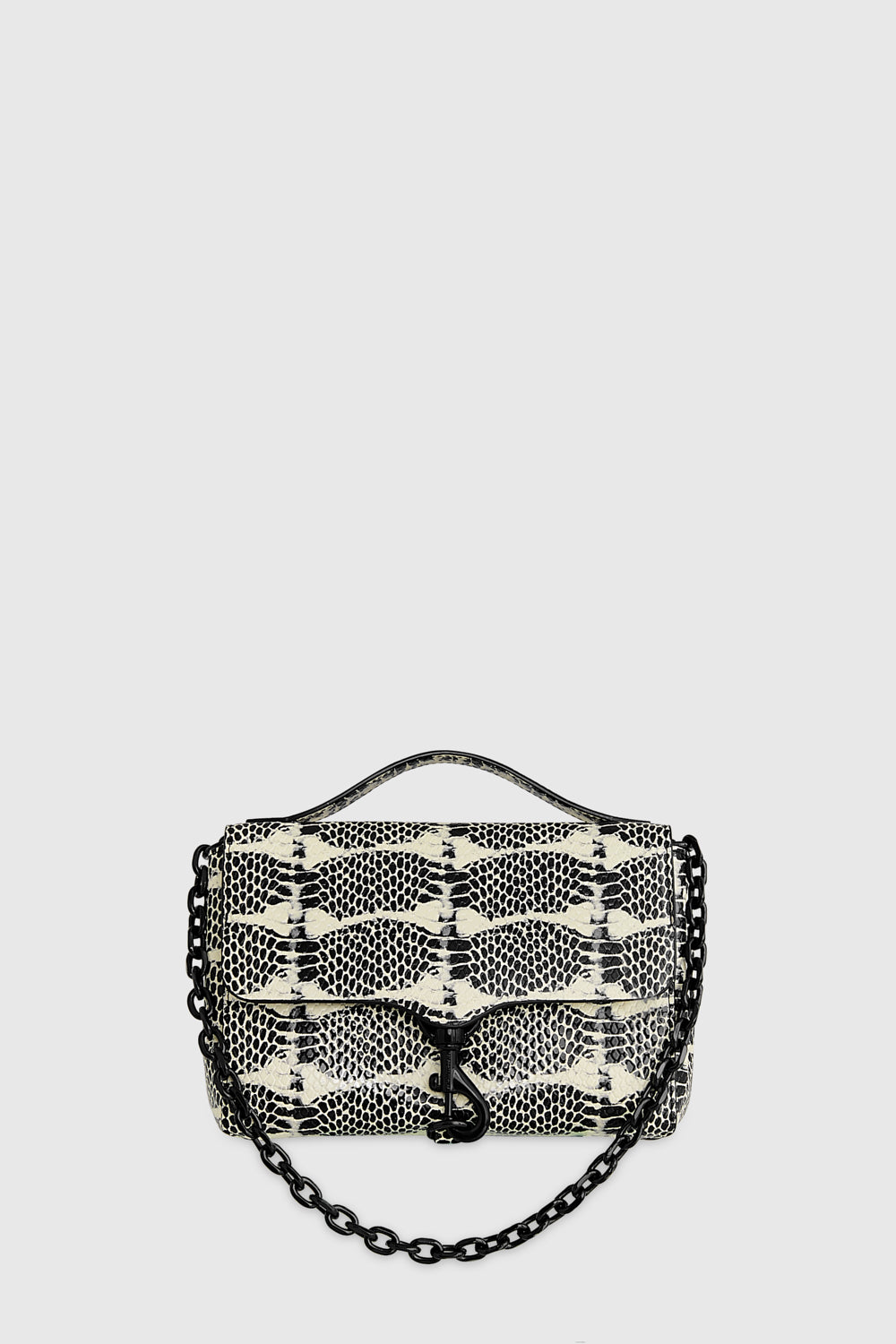 Rebecca Minkoff Megan Top Handle With Chain Black White Snake
