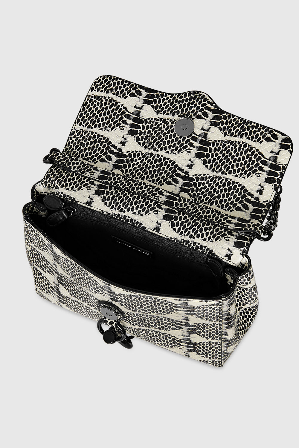 Rebecca Minkoff Megan Top Handle With Chain Black White Snake