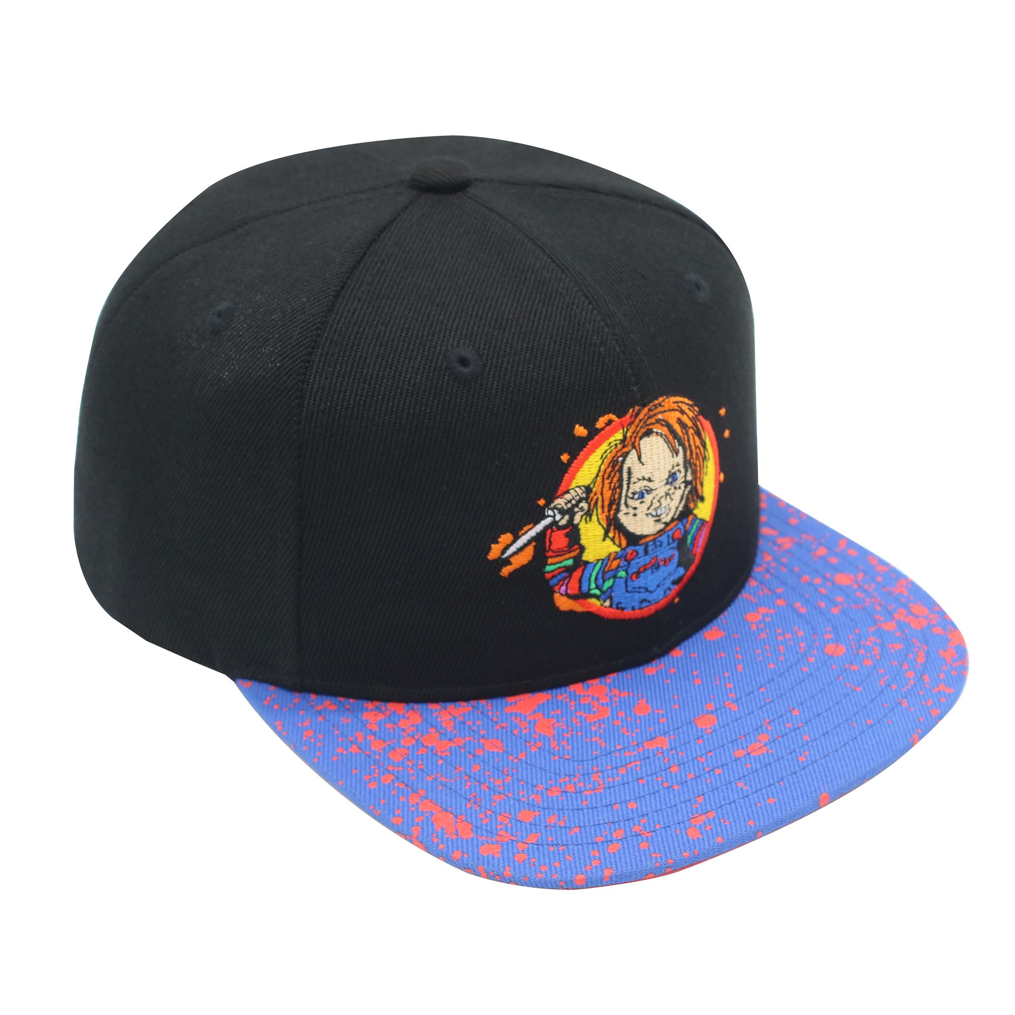 Chucky Splatter Flat Brim Baseball Hat with Knife Embroidery