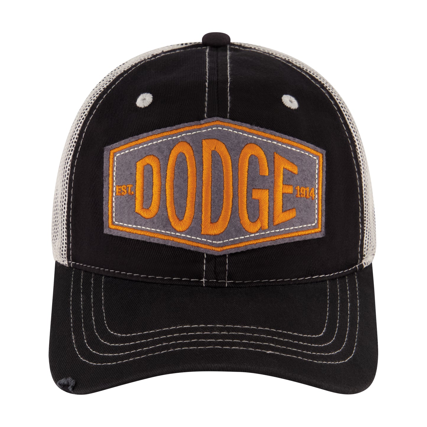 Dodge Trucker Hat, Vintage Logo Adjustable Snapback Baseball Cap with Curved Brim, Black, One Size