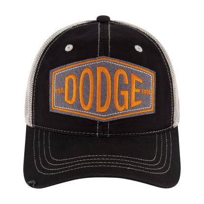 Dodge Trucker Hat, Vintage Logo Adjustable Snapback Baseball Cap with Curved Brim, Black, One Size