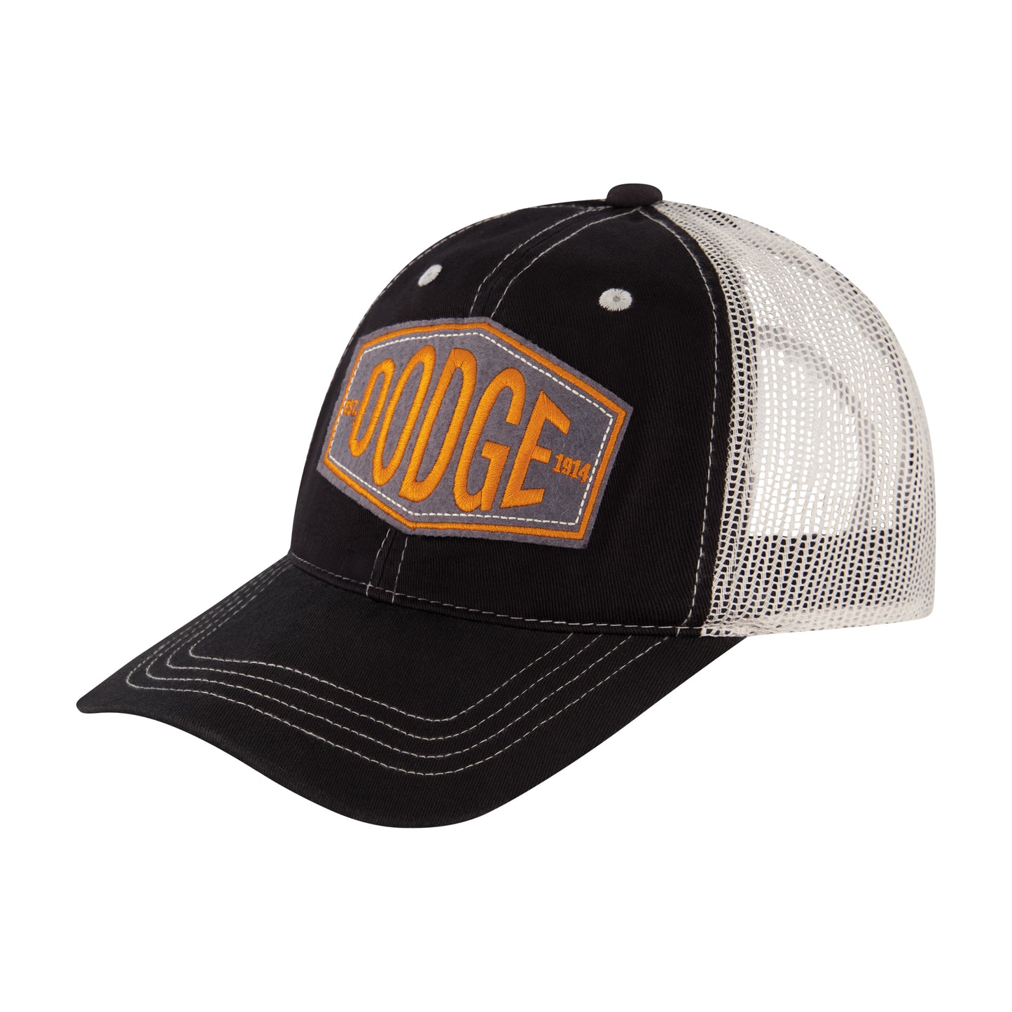 Dodge Trucker Hat, Vintage Logo Adjustable Snapback Baseball Cap with Curved Brim, Black, One Size