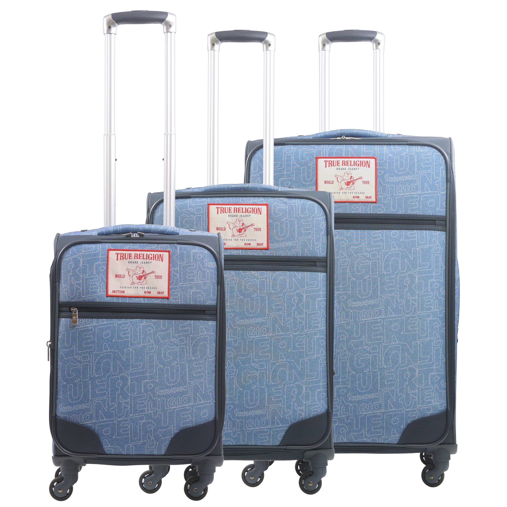 True Religion Soft Sided 3 pc spinner Luggage Set