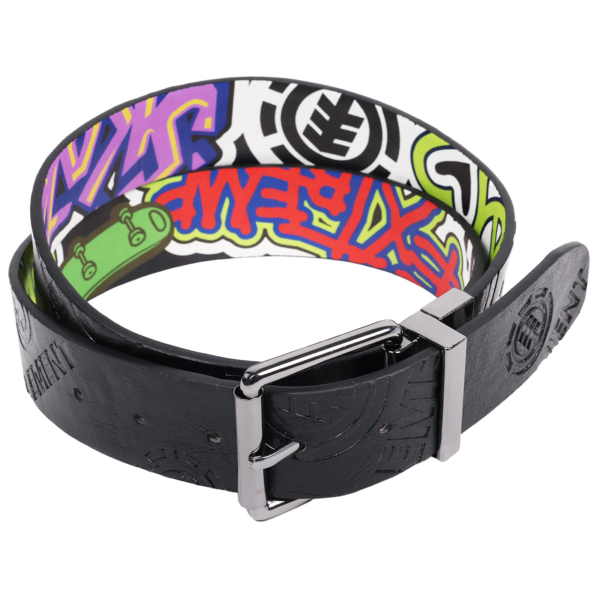Element PU Reversible Belt with Debossed Logo & Graphic Print – Black | Sizes M–XL