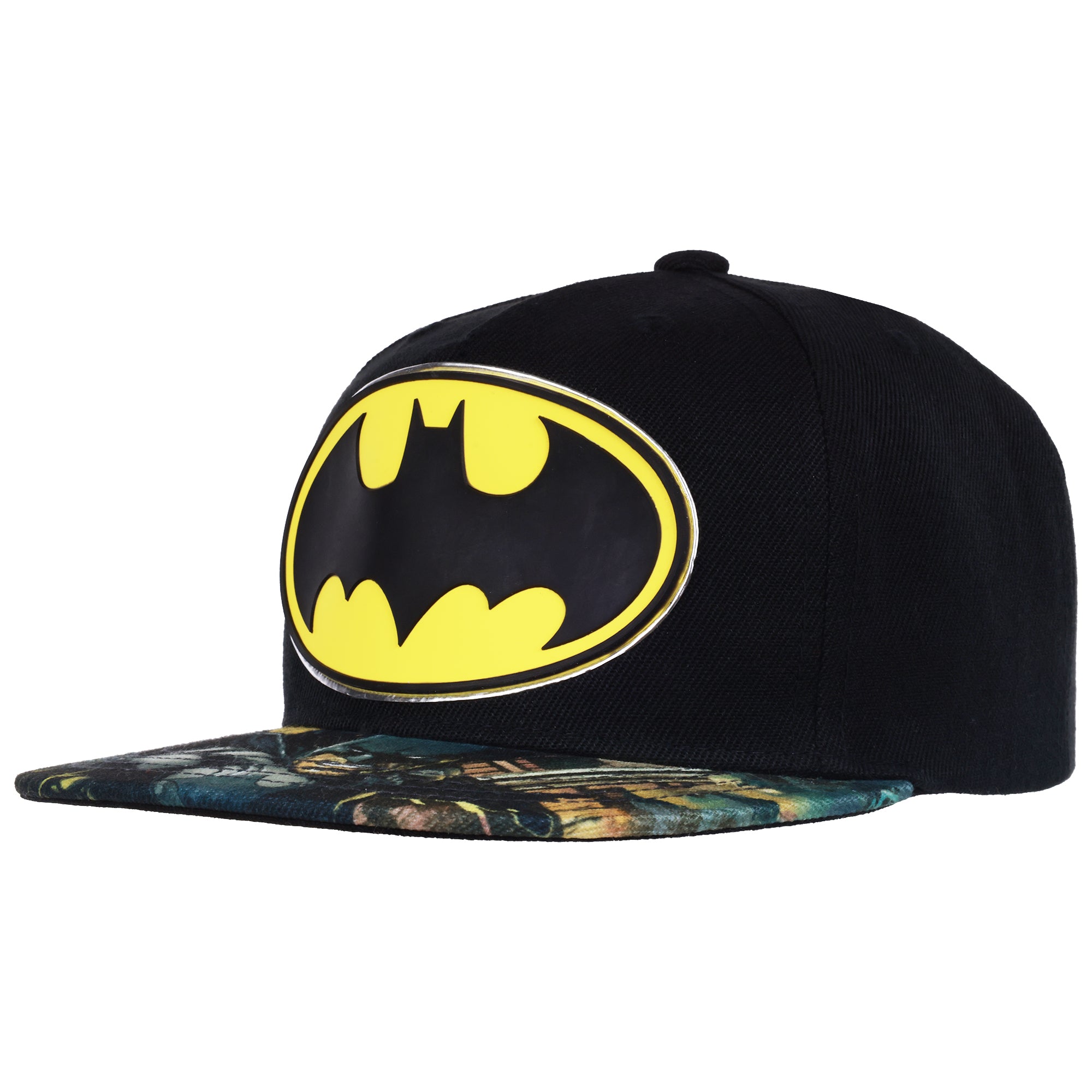 Batman Logo Snapback Hat – Flat Brim Cap with 3D Front Emblem & Graphic Undervisor