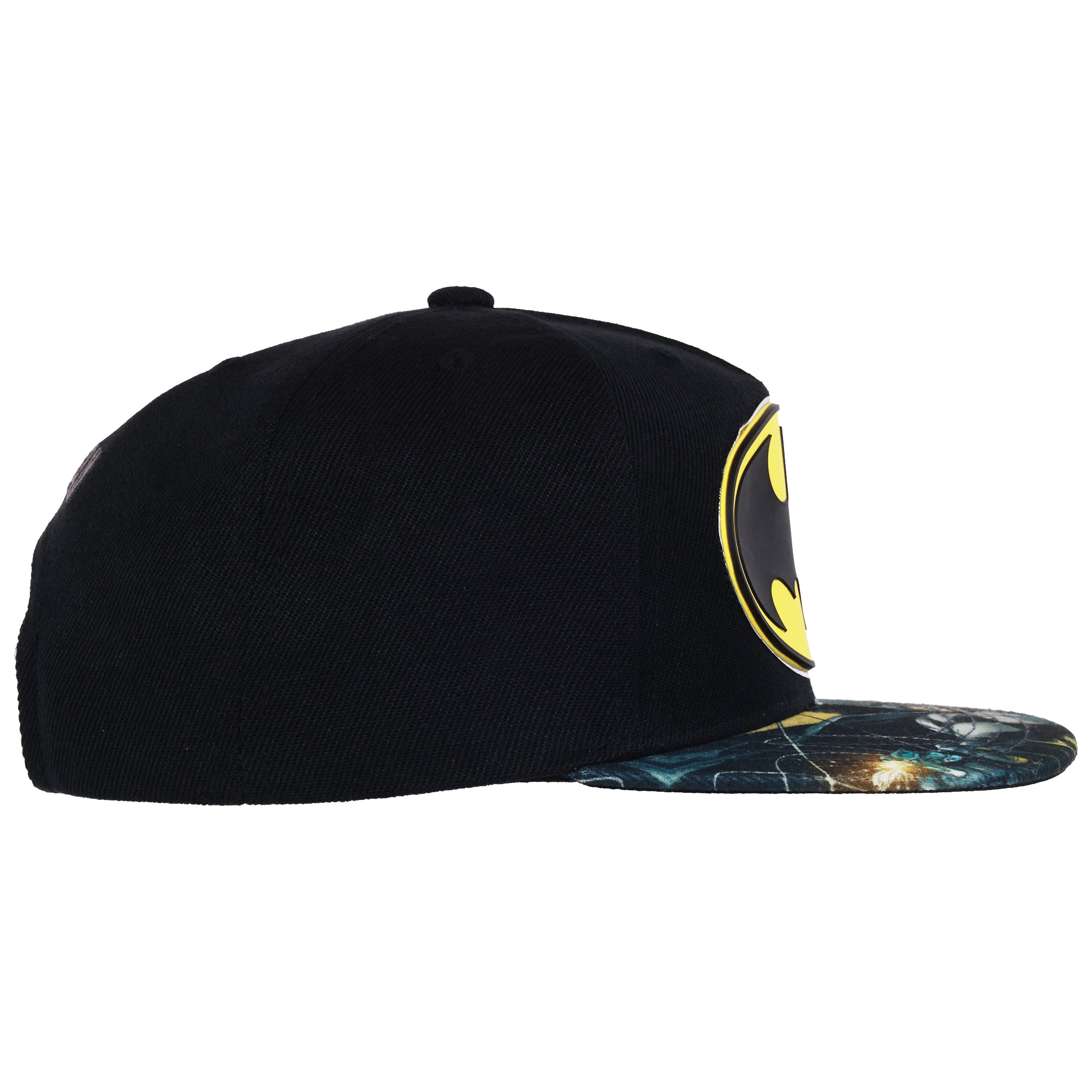 Batman Logo Snapback Hat – Flat Brim Cap with 3D Front Emblem & Graphic Undervisor
