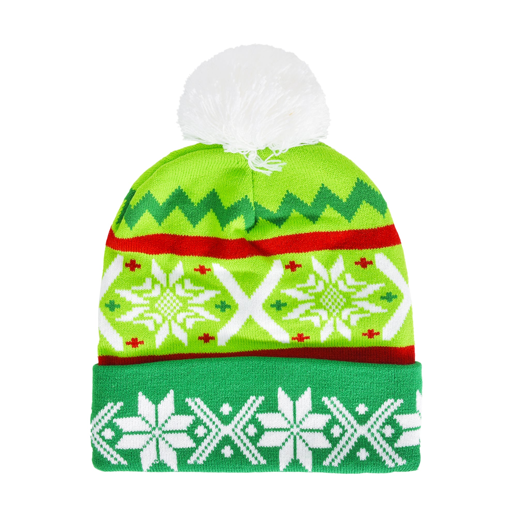 Elf Intarsia Pom Cuff Beanie,Green