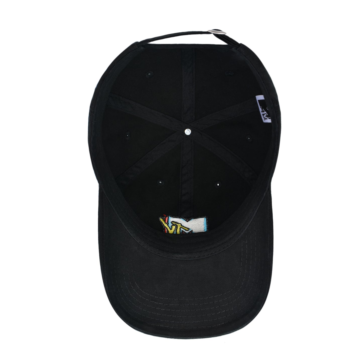 MTV Throwback Style Embroidered Logo Cotton Adjustable Baseball Cap with Curved Brim, Black, One Size