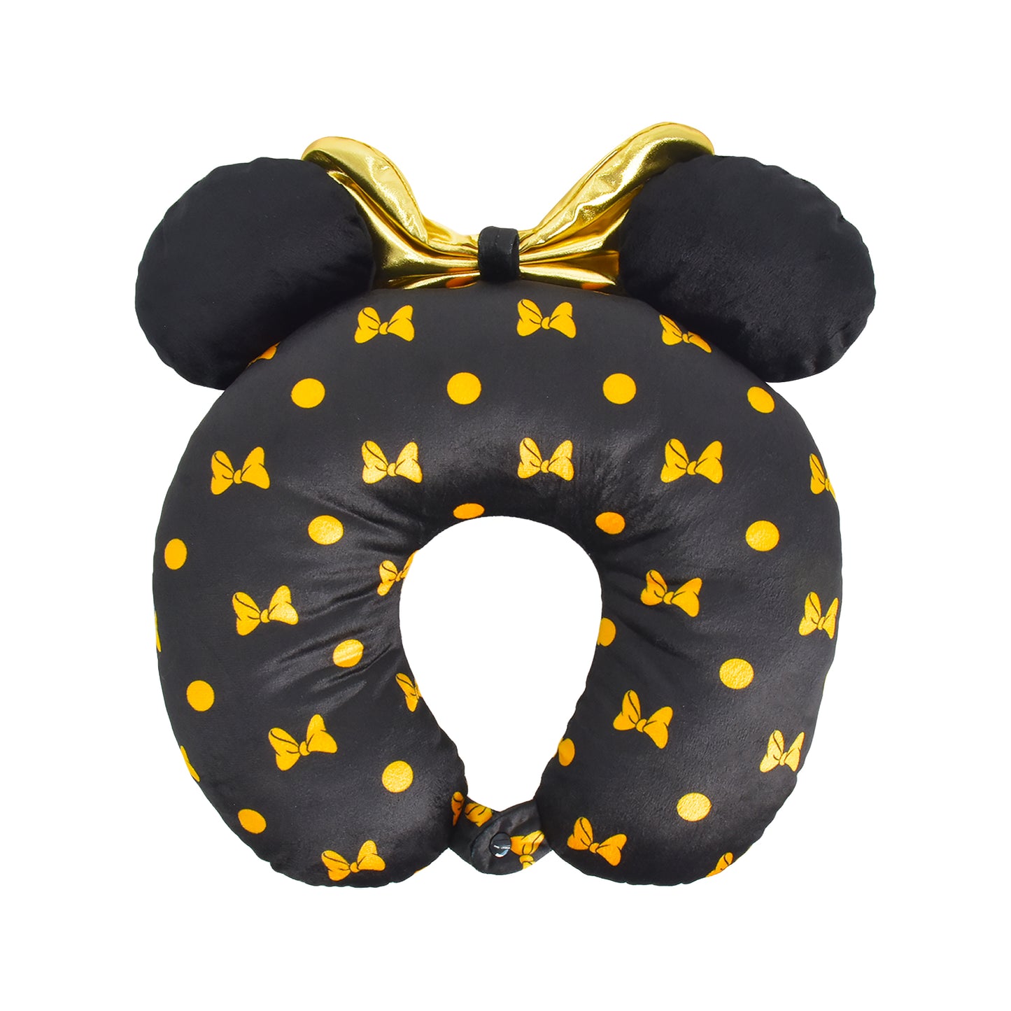 Disney Minnie Mouse Travel Neck Pillow with 3D Ears and Bow for Airplane, Car and Office Comfortable and Breathable, Black/Yellow