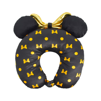 Disney Minnie Mouse Travel Neck Pillow with 3D Ears and Bow for Airplane, Car and Office Comfortable and Breathable, Black/Yellow
