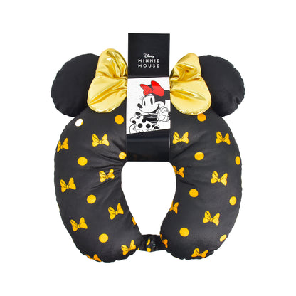 Disney Minnie Mouse Travel Neck Pillow with 3D Ears and Bow for Airplane, Car and Office Comfortable and Breathable, Black/Yellow
