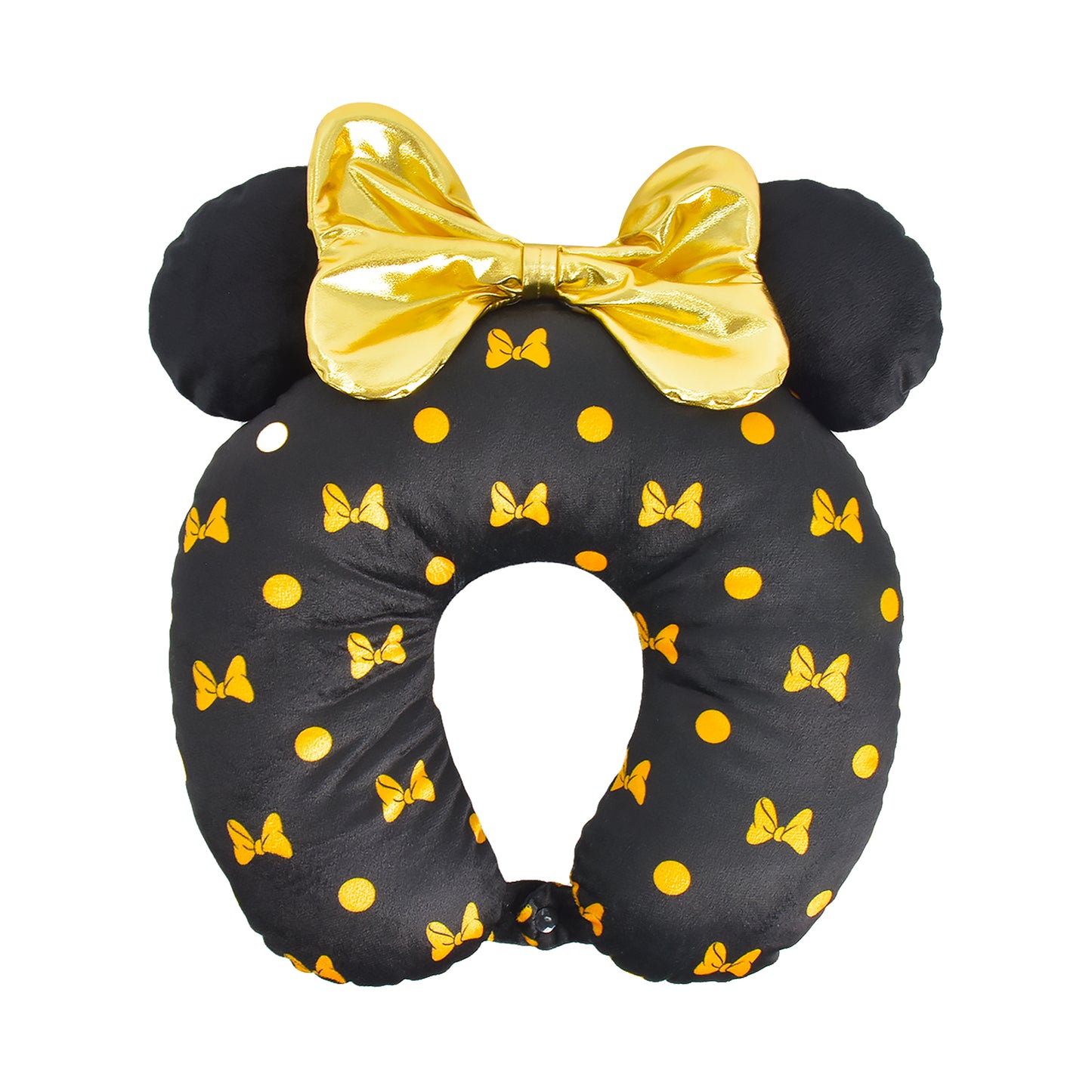 Disney Minnie Mouse Travel Neck Pillow with 3D Ears and Bow for Airplane, Car and Office Comfortable and Breathable, Black/Yellow