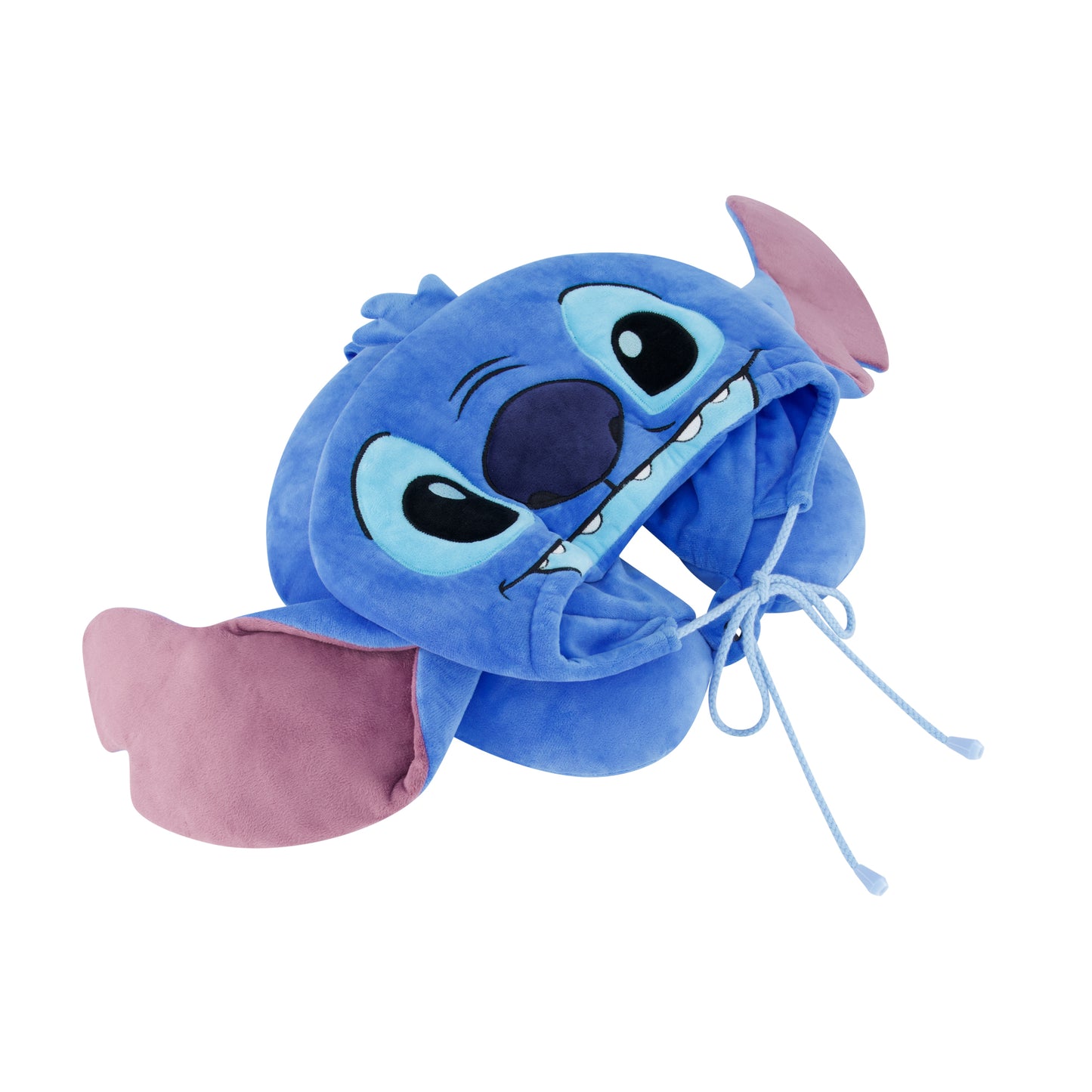 FUL Disney Stitch Hooded Neck Pillow with 3D Ears, Travel Accessories for Airplane, Car and Office, Comfortable and Breathable, Blue