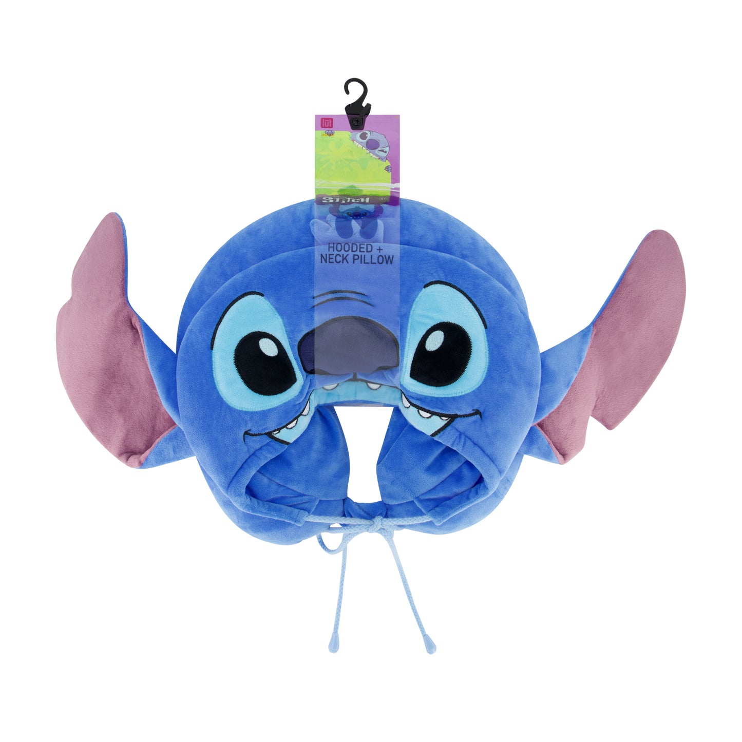 FUL Disney Stitch Hooded Neck Pillow with 3D Ears, Travel Accessories for Airplane, Car and Office, Comfortable and Breathable, Blue