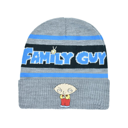 Family Guy Stewie Knitted Acrylic Cuffed Beanie Hat, Heather Grey, One Size