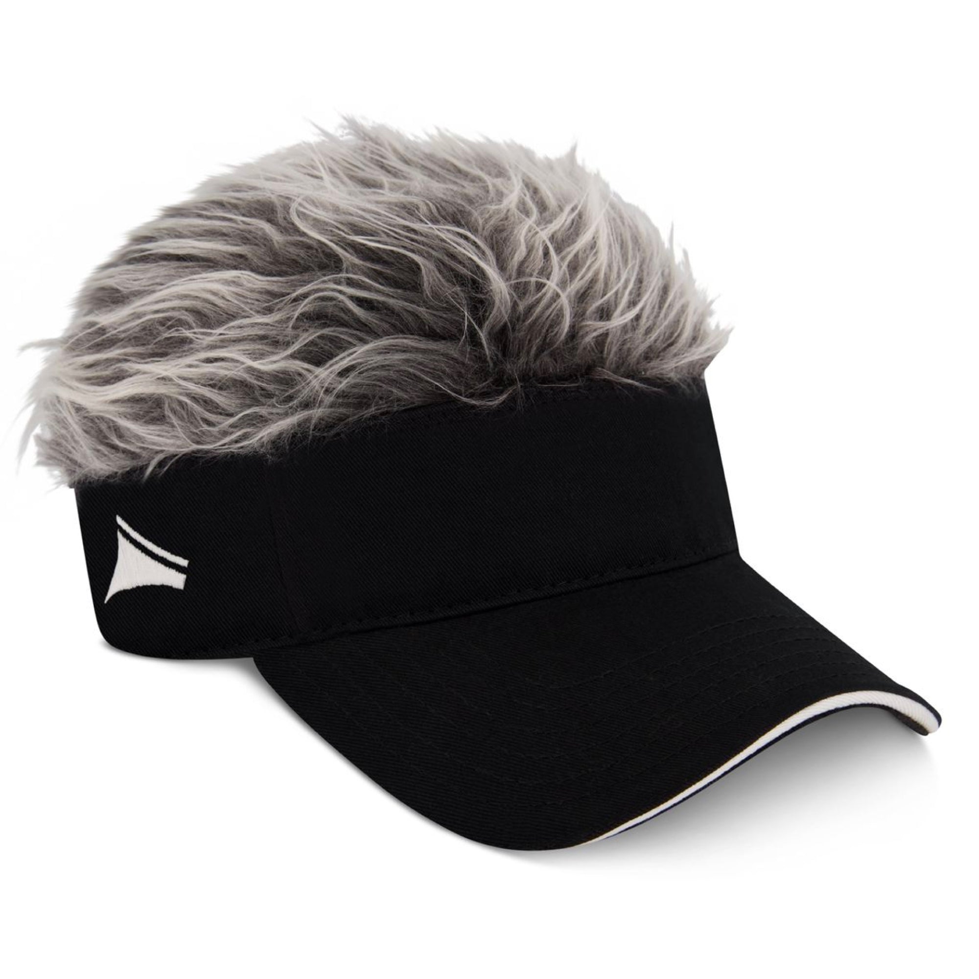 Flair Hair Sun Visor Cap with Fake, Grey Hair with Black Adjustable Baseball Hat, One Size