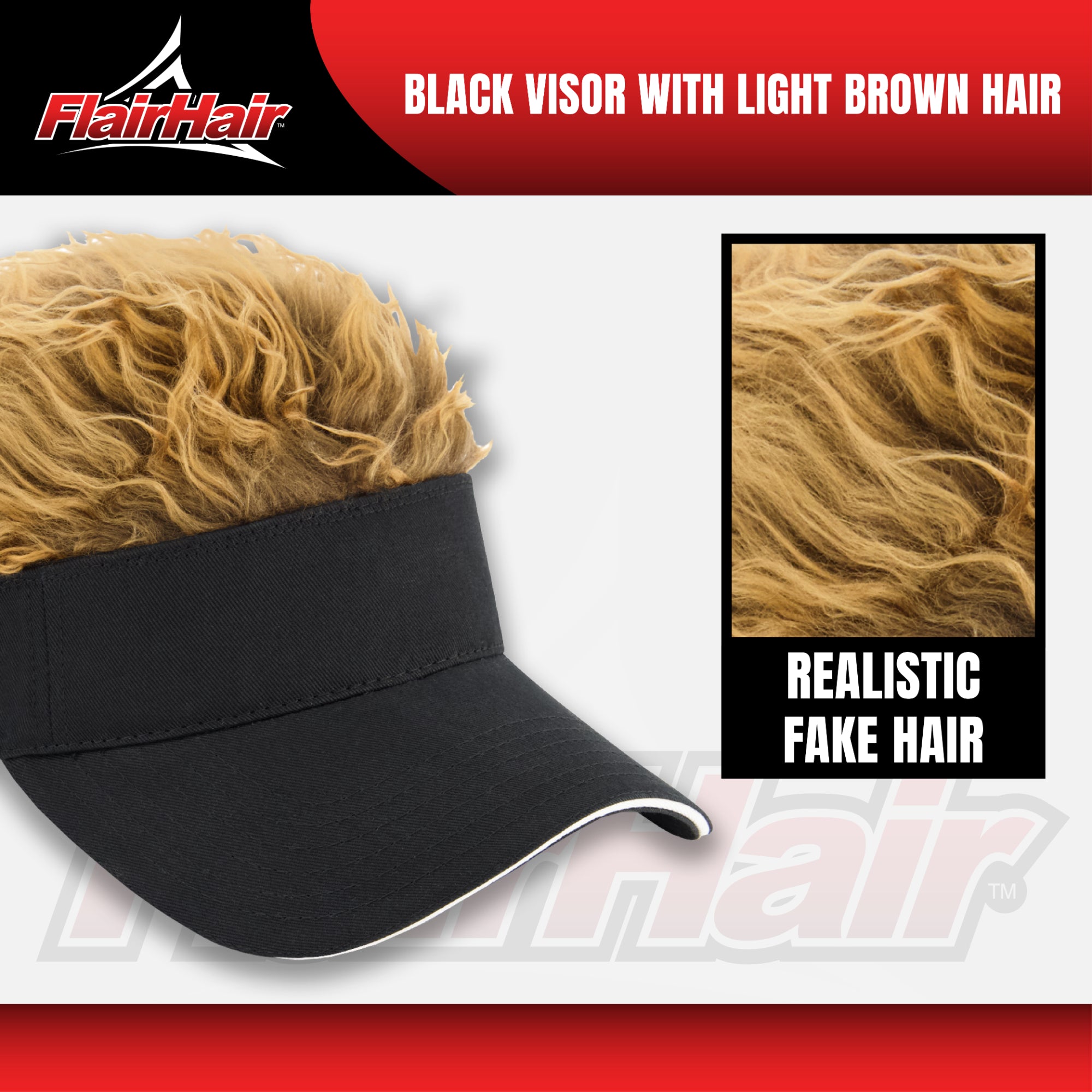 Flair Hair Women's Sun Visor Cap with Fake Hair, Adjustable Baseball Hat