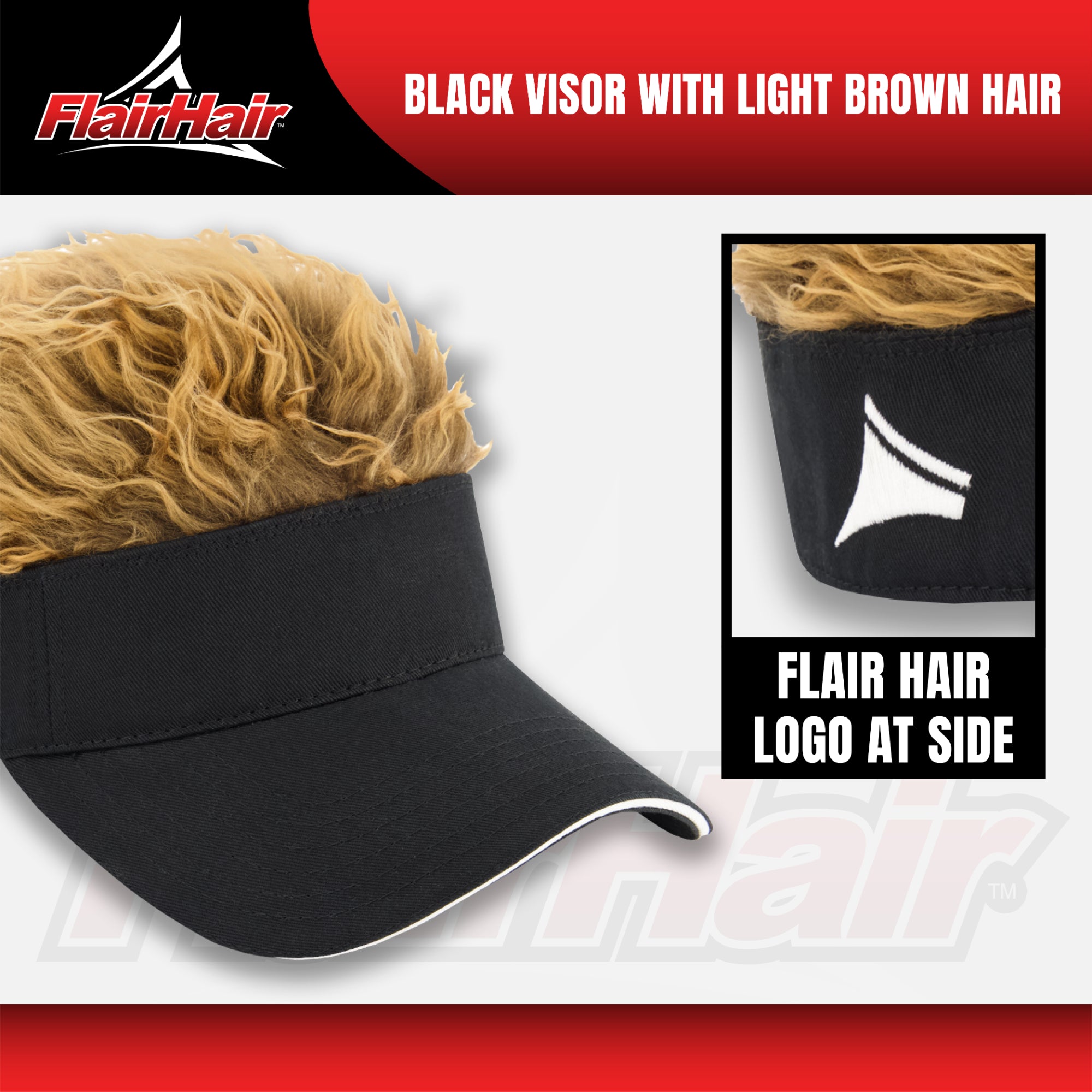 Flair Hair Women's Sun Visor Cap with Fake Hair, Adjustable Baseball Hat