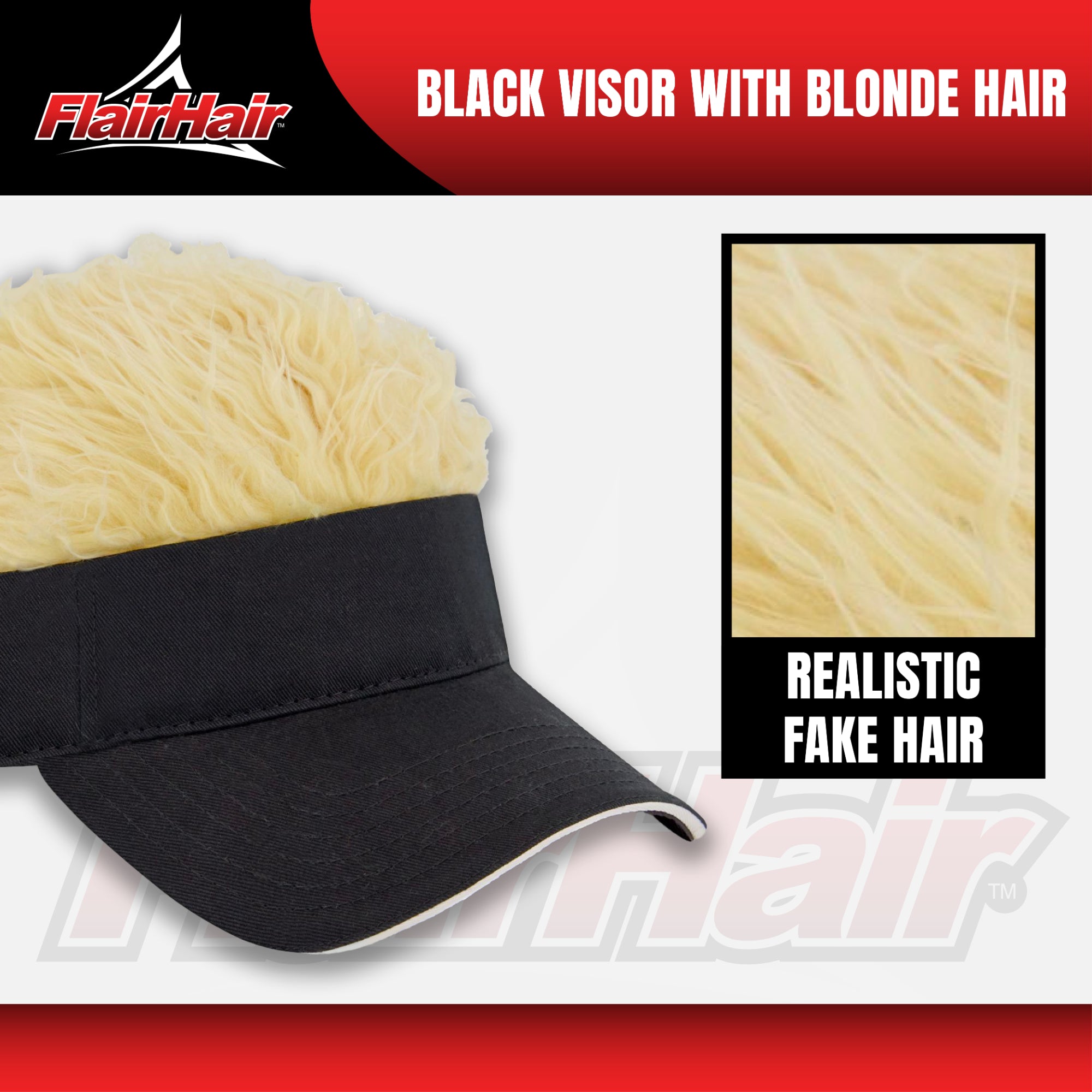 Flair Hair Women's Sun Visor Cap with Fake Hair, Adjustable Baseball Hat