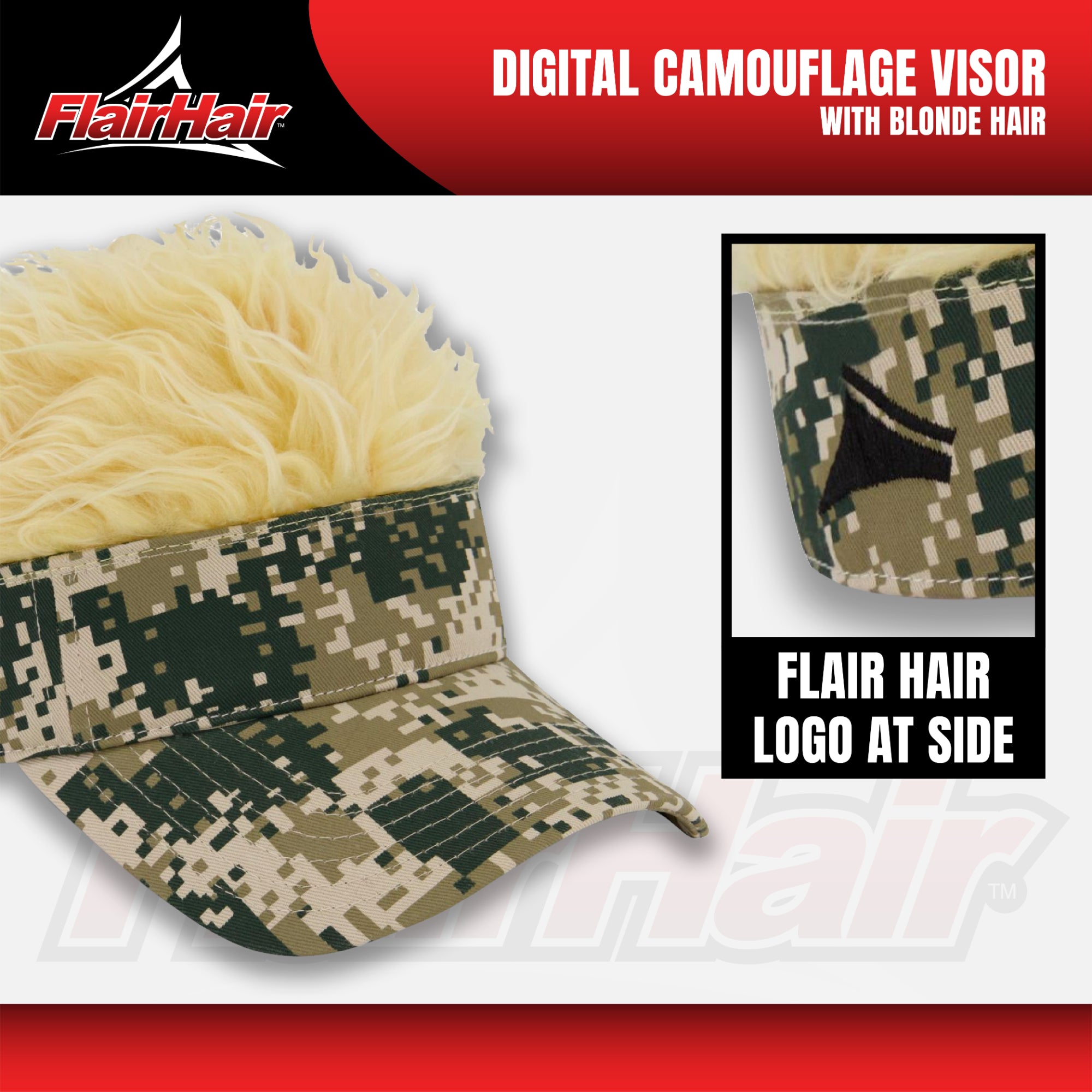 Flair Hair Women's Sun Visor Cap with Fake Hair, Adjustable Baseball Hat