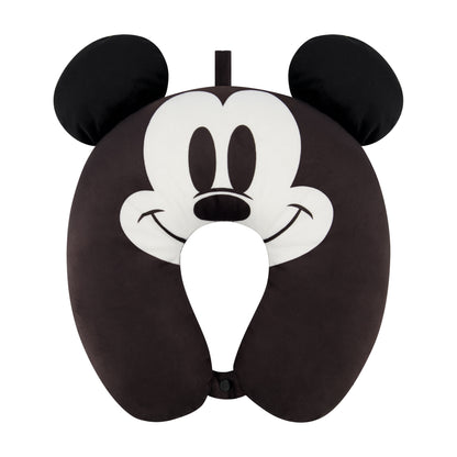Disney Mickey Mouse Neck Pillow, Travel Accessories with 3D Ears for Airplane, Car and Office, Comfortable and Breathable, Black