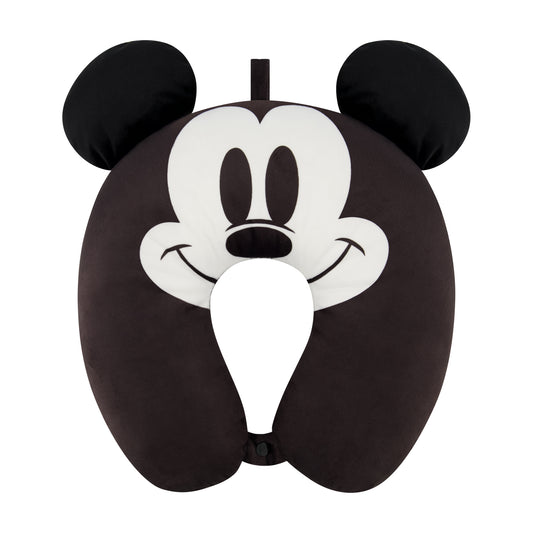 Disney Mickey Mouse Neck Pillow, Travel Accessories with 3D Ears for Airplane, Car and Office, Comfortable and Breathable, Black