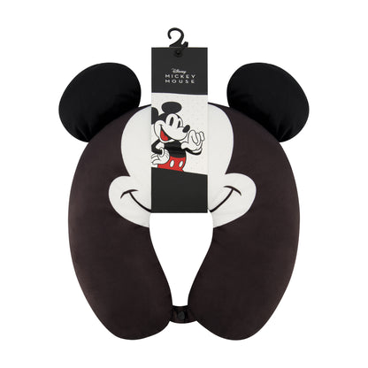 Disney Mickey Mouse Neck Pillow, Travel Accessories with 3D Ears for Airplane, Car and Office, Comfortable and Breathable, Black