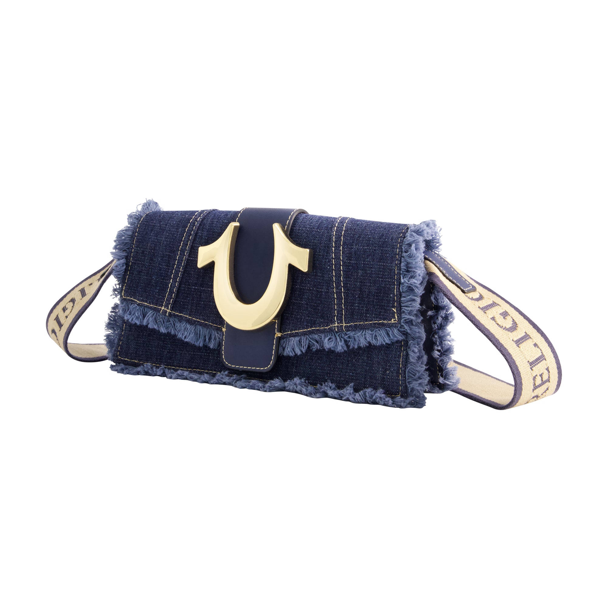 True Religion Frayed Denim Flap, Denim