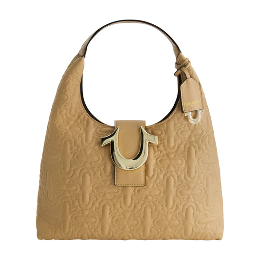 True Religions Quilted Horseshoe Medium Hobo, CAMEL