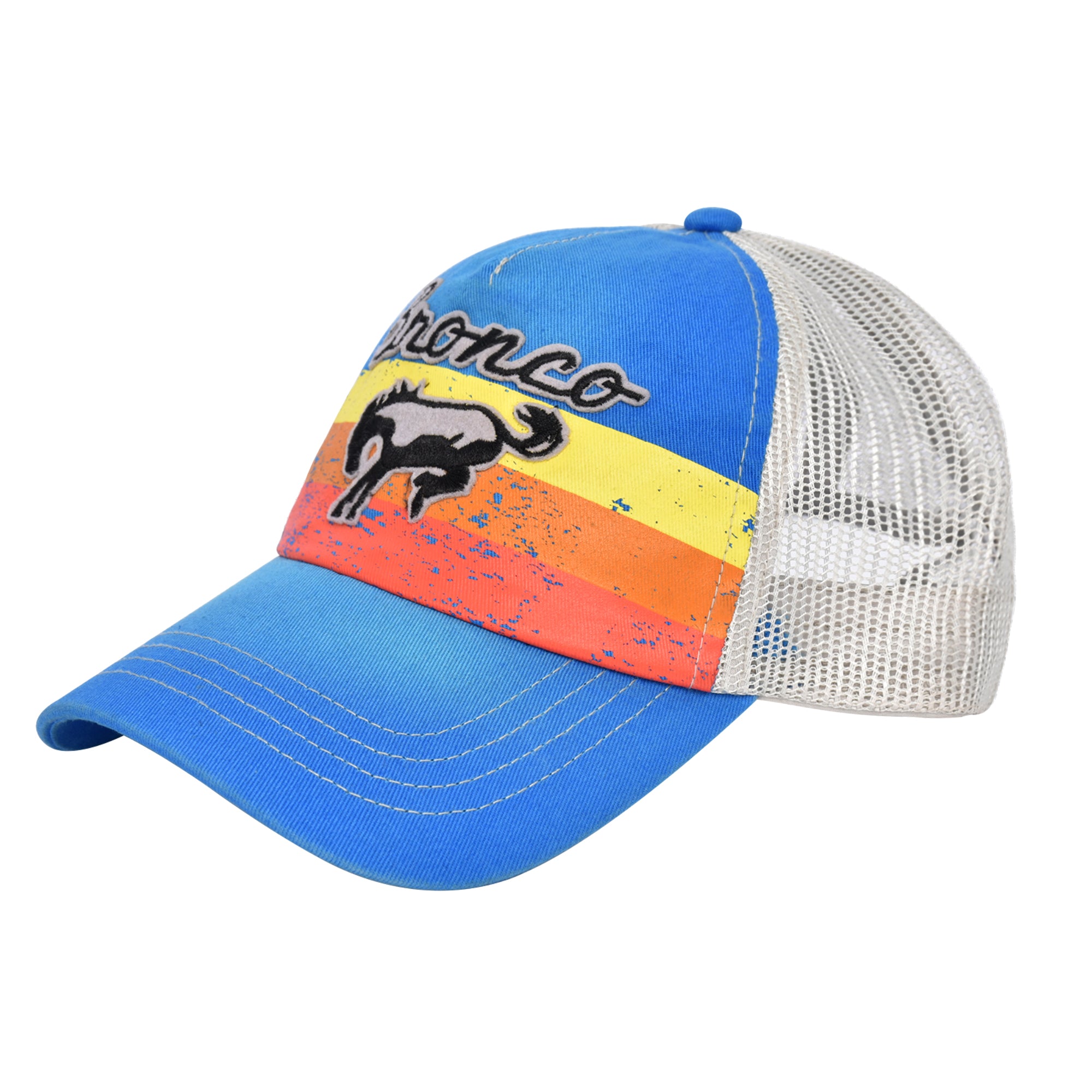 Ford Bronco Embroidered Logo Washed Cotton Adjustable Trucker Hat with Curved Brim, Royal Blue, One Size