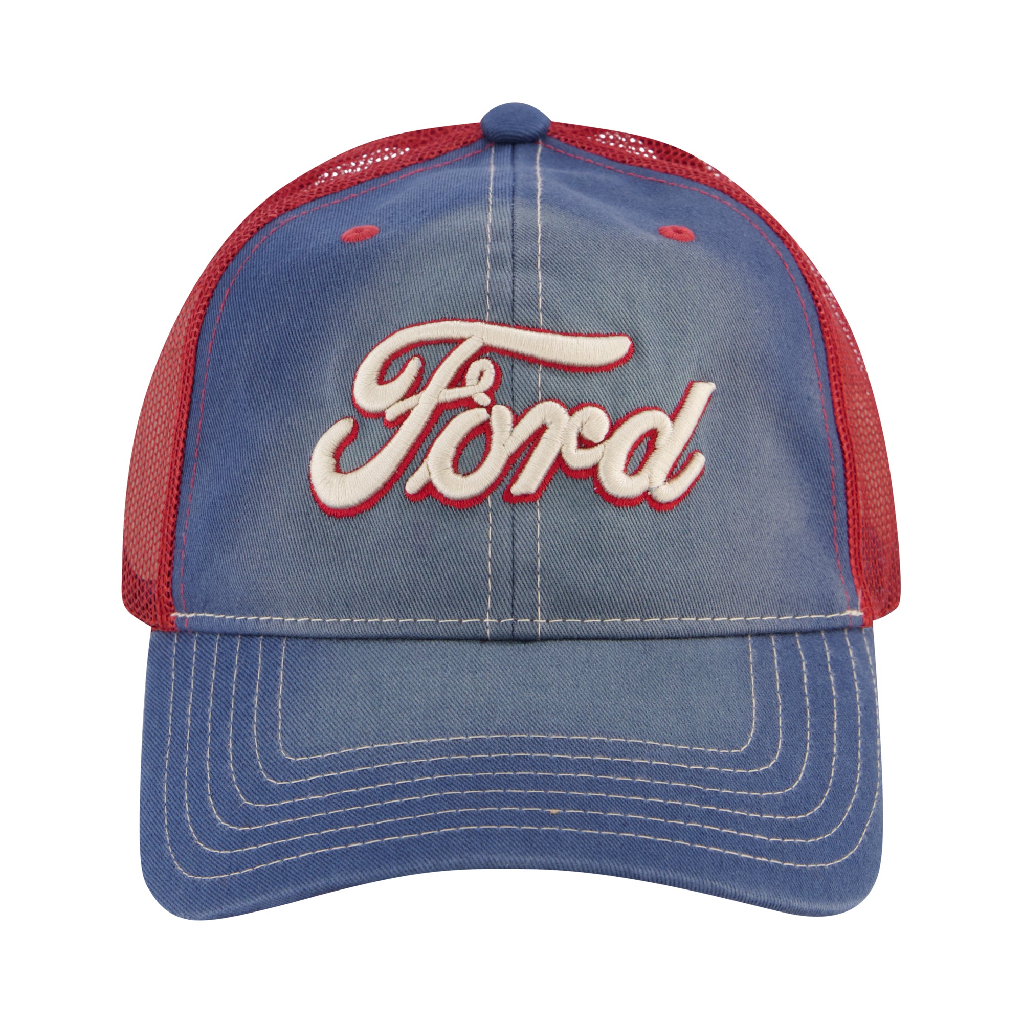 Ford Truck Hat, Logo Mesh Adjustable Snapback Baseball Cap with Curved Brim, Blue, One Size