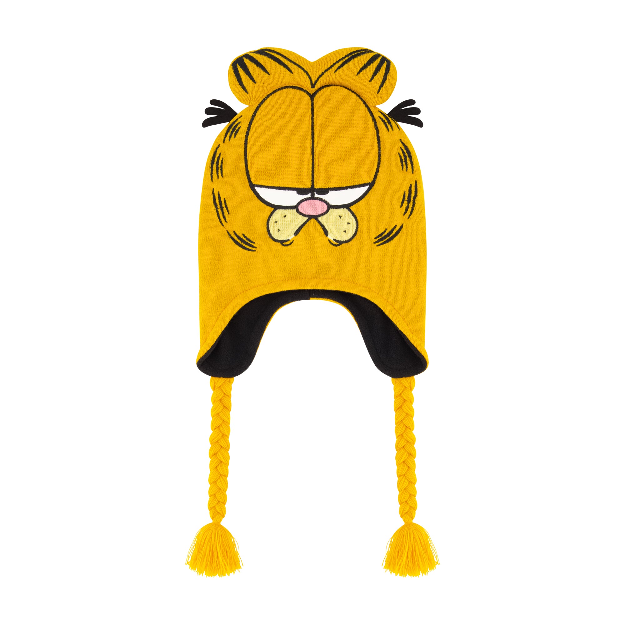 Concept One Garfield Beanie Hat, Peruvian Winter Knit Cap with 3D Cat Ears and Tassels