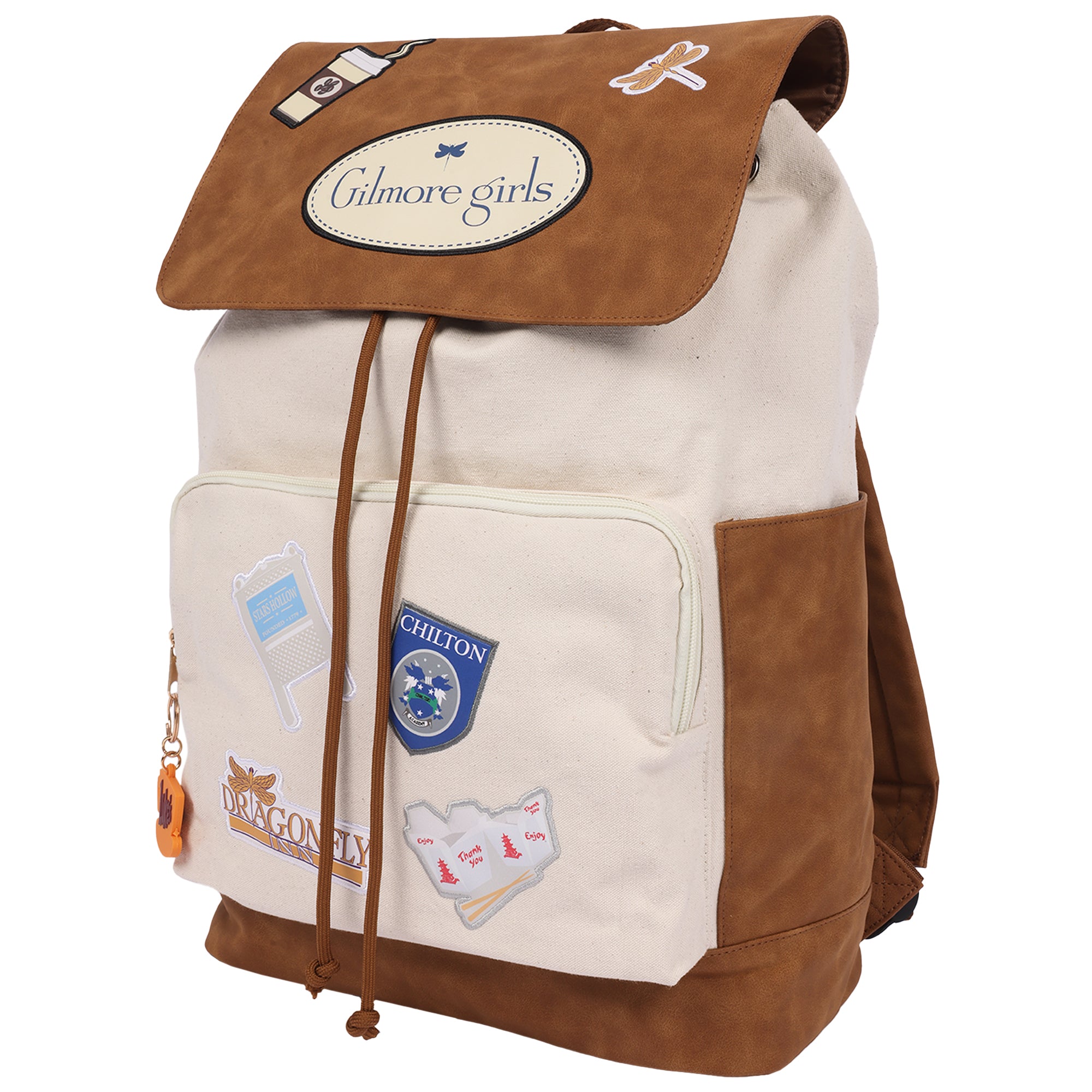 Gilmore Girls Stars Hollow Canvas Backpack with Faux Leather Trim, Laptop Sleeve & Charm Keychain
