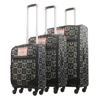 True Religion Soft Sided 3 pc spinner Luggage Set, BLACK