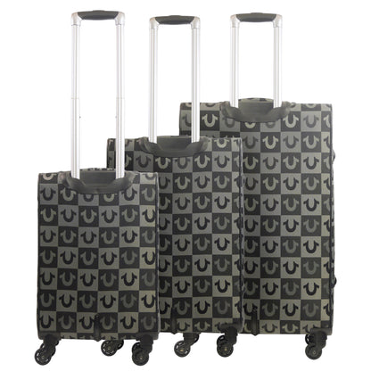 True Religion Soft Sided 3 pc spinner Luggage Set, BLACK