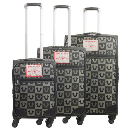 True Religion Soft Sided 3 pc spinner Luggage Set, BLACK