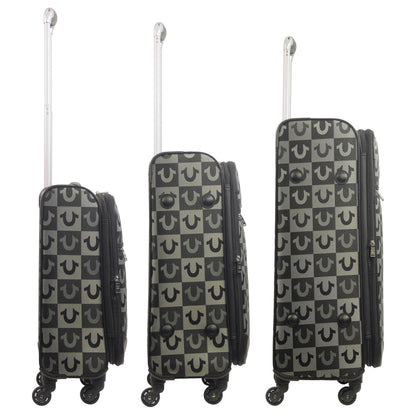 True Religion Soft Sided 3 pc spinner Luggage Set, BLACK