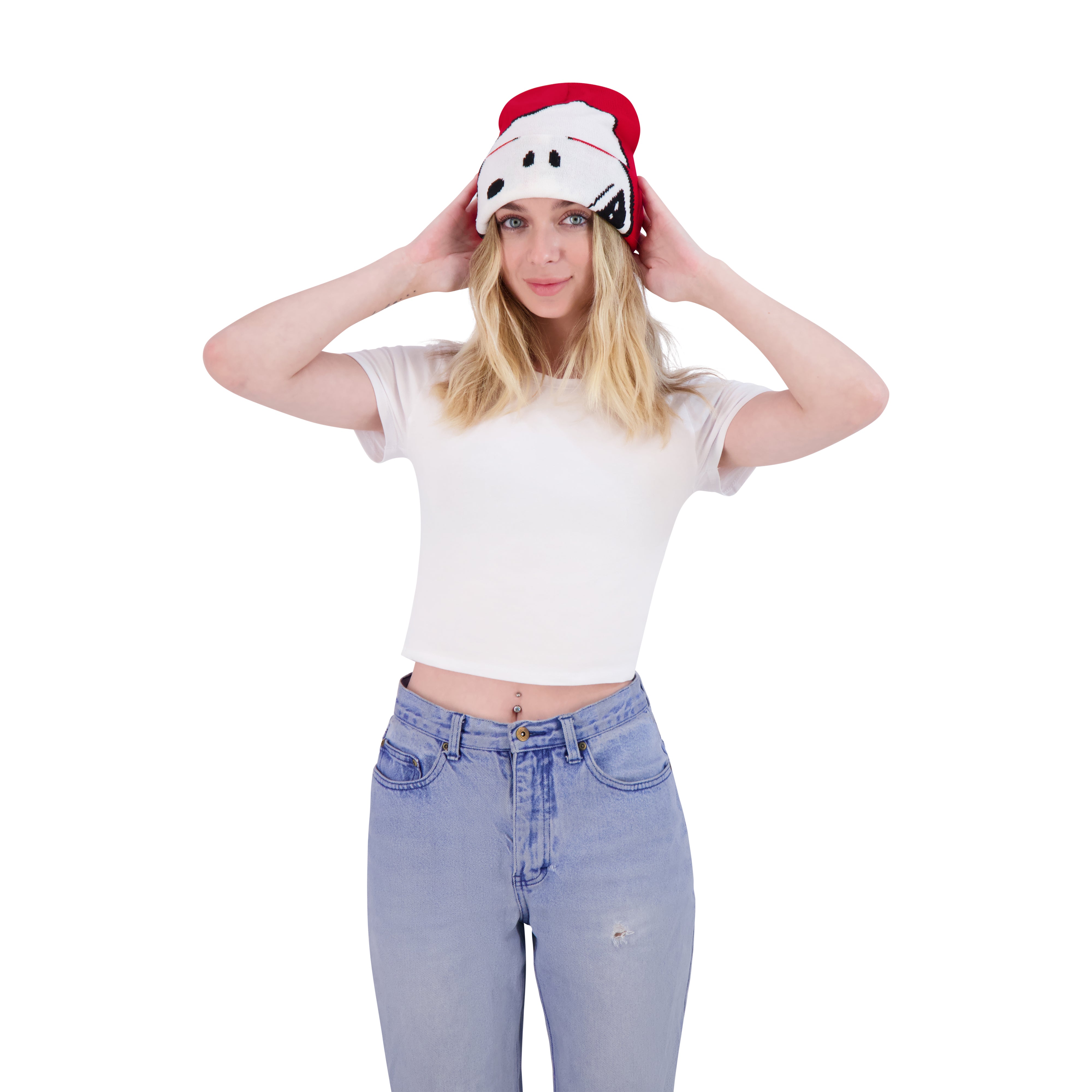 Peanuts Snoopy Beanie Hat, Knit Roll Down Cuffed Winter Cap