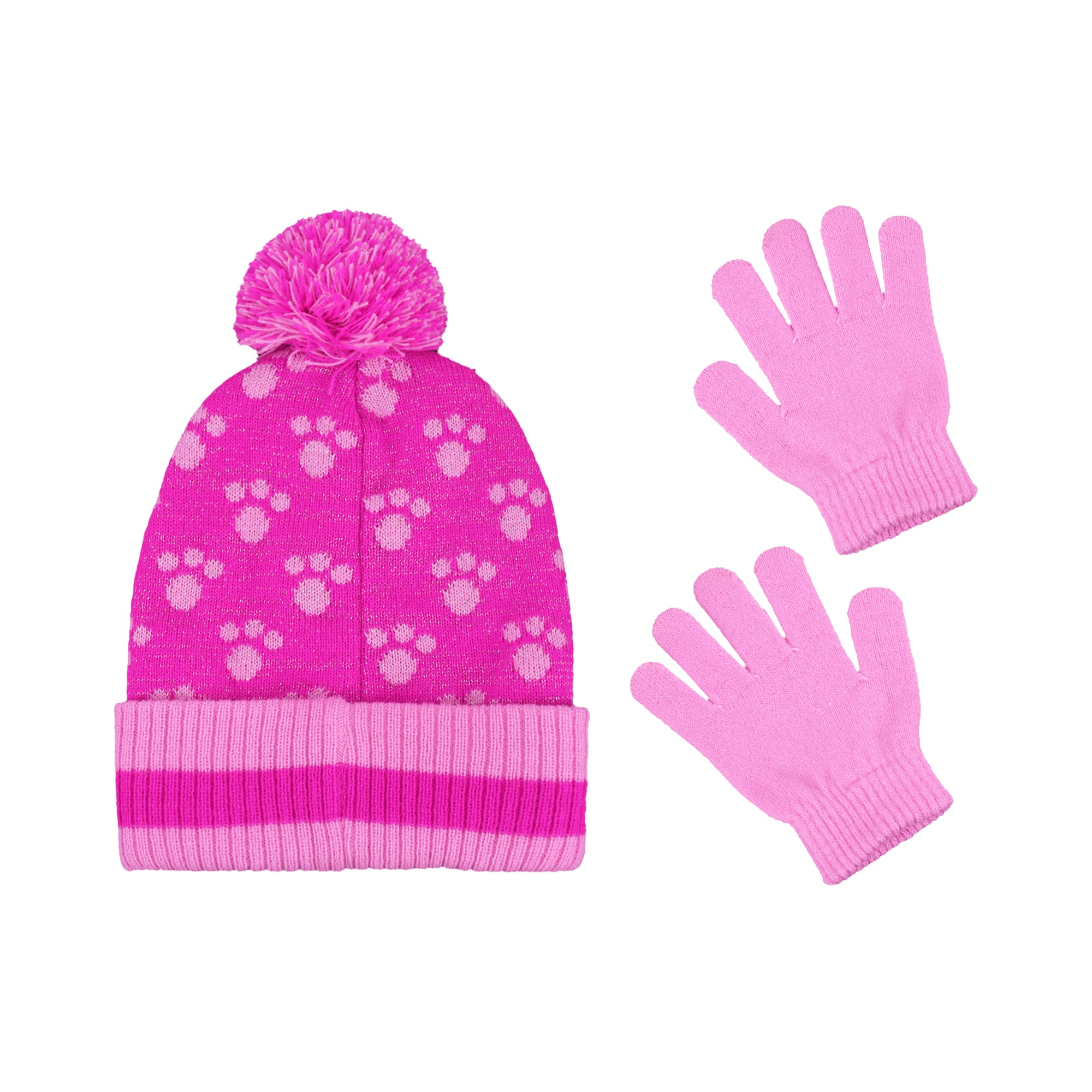 Concept One girls Littlest Pet Shop Beanie Hat and Gloves Set, Girls Winter Knit Cap With Pom and Matching Mittens