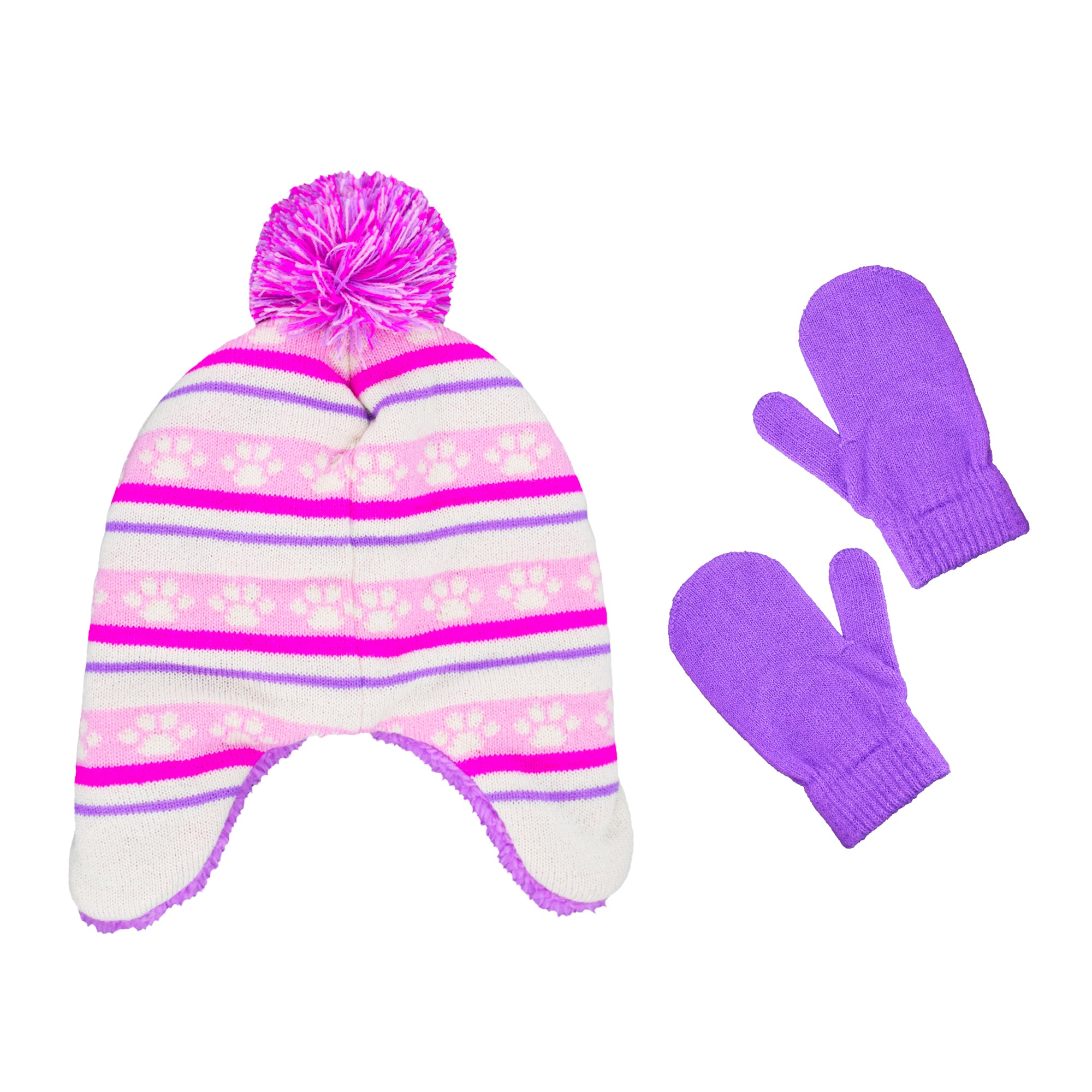Concept One girls Littlest Pet Shop Beanie Hat and Gloves Set, Girls Winter Knit Cap With Pom and Matching Mittens