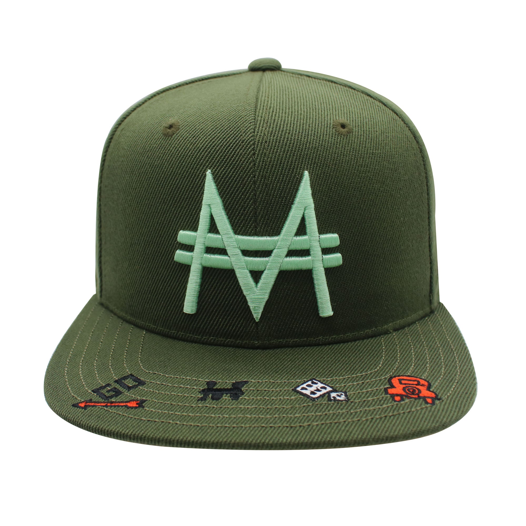 Hasbro Monopoly Baseball Cap, Adult Snapback Hat with Flat Brim, Olive Green