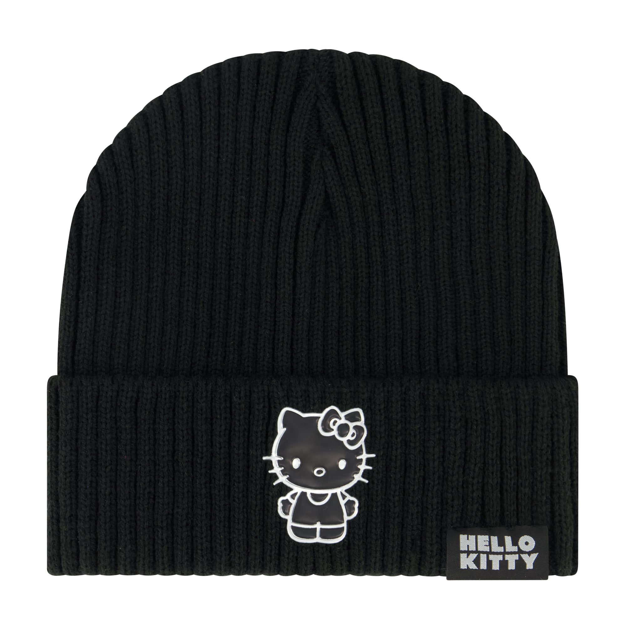 Sanrio Hello Kitty Black Cuffed Knit Beanie – One Size