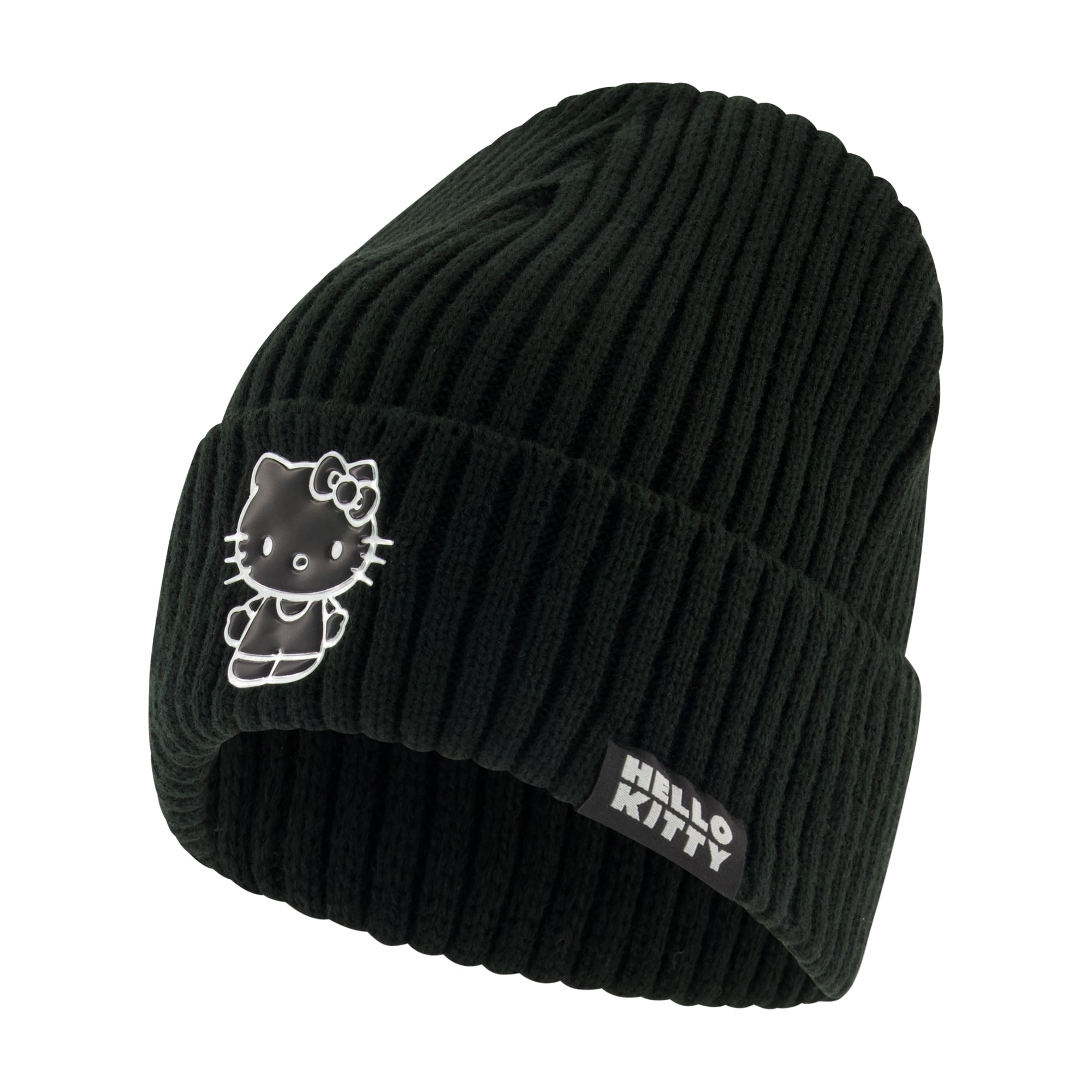 Sanrio Hello Kitty Black Cuffed Knit Beanie – One Size