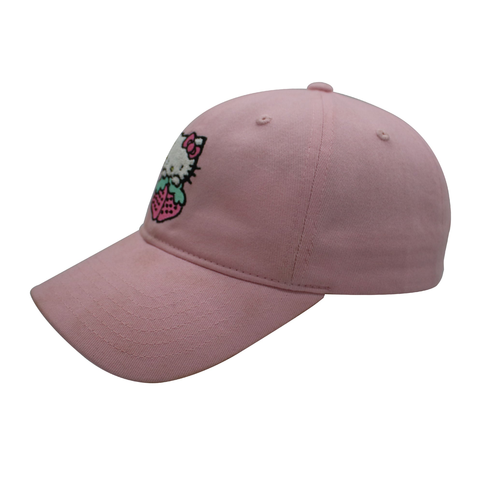 Hello Kitty Dad Hat, Strawberries Adjustable Baseball Cap with Curved Brim, Pink, One